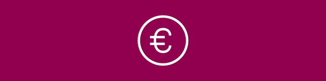 White euro icon on burgundy background.